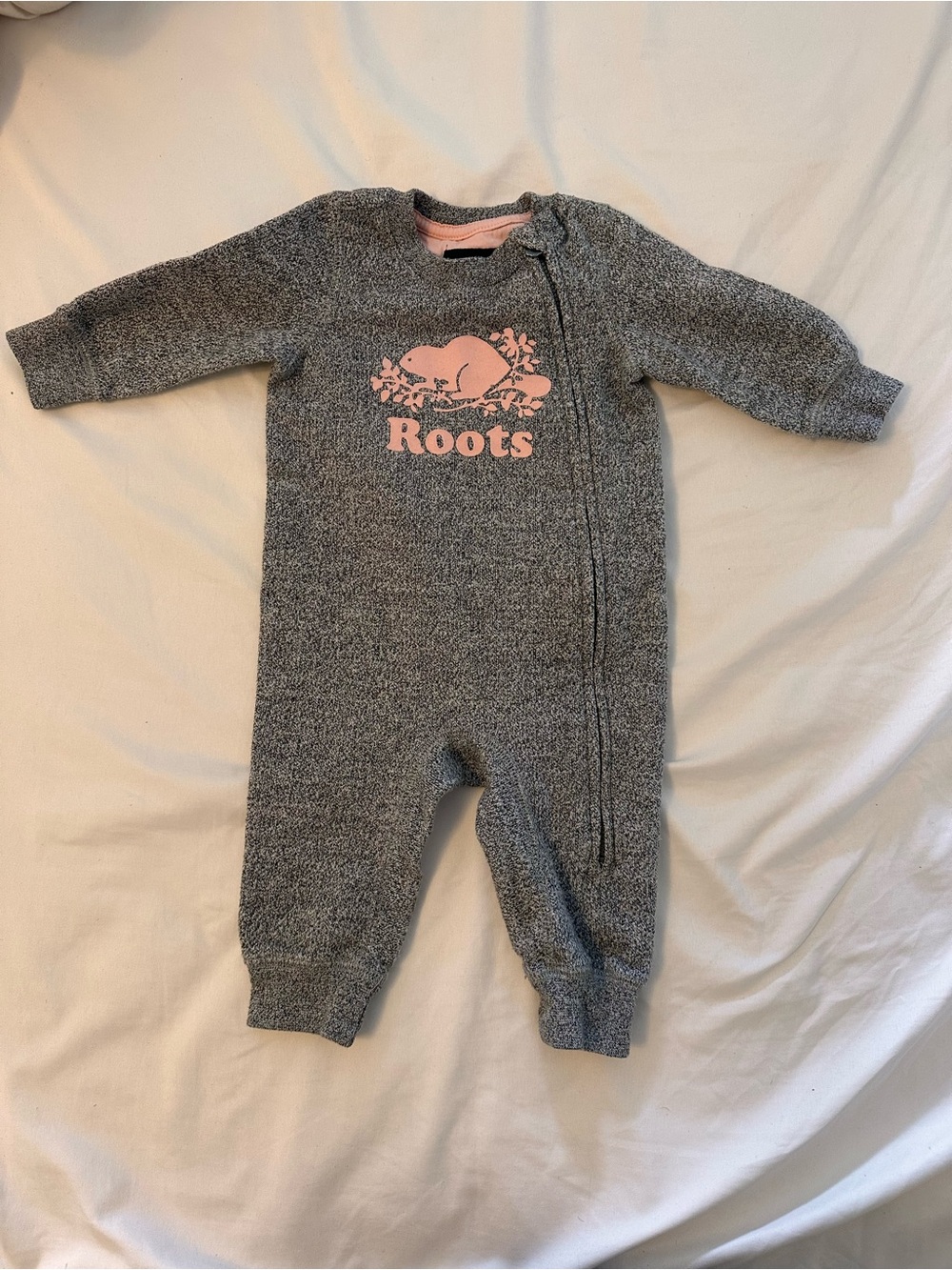 Roots Heather Grey One-Piece with Pink Logo